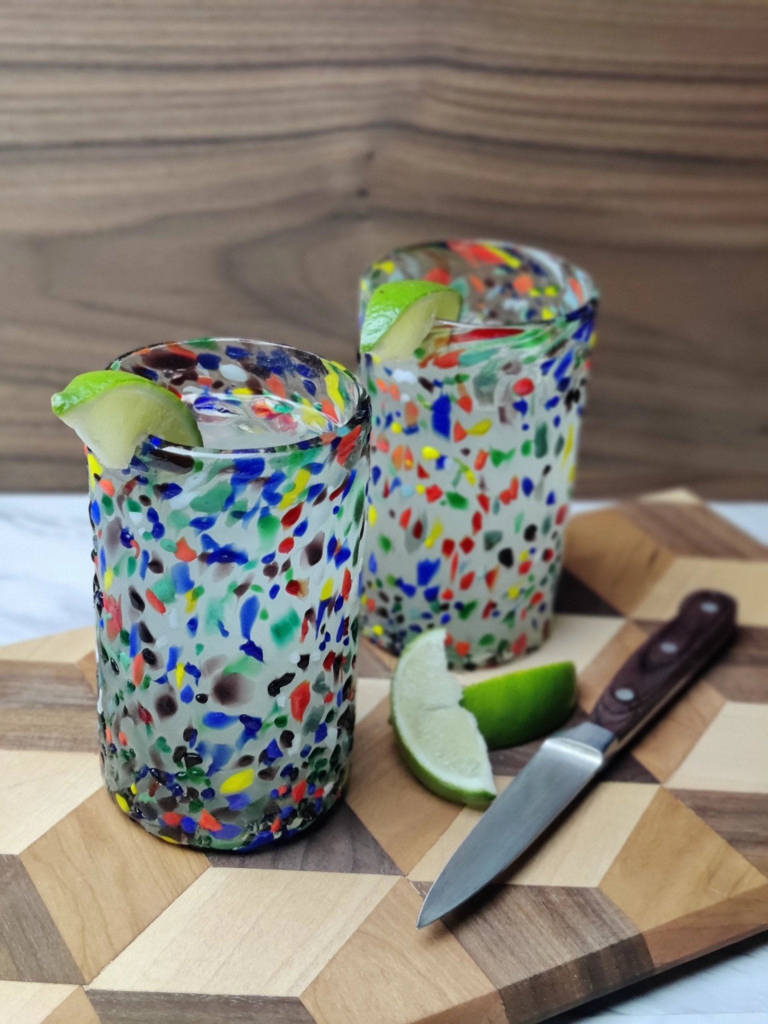 Confetti Rock Design Drinking Glasses - Set of 6 (14 oz each) by Dos Sueños
