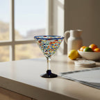 Confetti Rock Martini Glass with Blue Rim | Hand-Blown Mexican Barware Mexican Margarita Glass La Vie Bien Confetti Rock Martini Glass with Blue Rim | Hand-Blown Mexican Barware