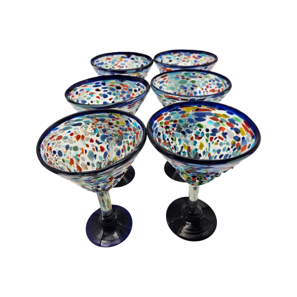 Confetti Rock Martini Glass with Blue Rim | Hand-Blown Mexican Barware Mexican Margarita Glass La Vie Bien Confetti Rock Martini Glass with Blue Rim | Hand-Blown Mexican Barware