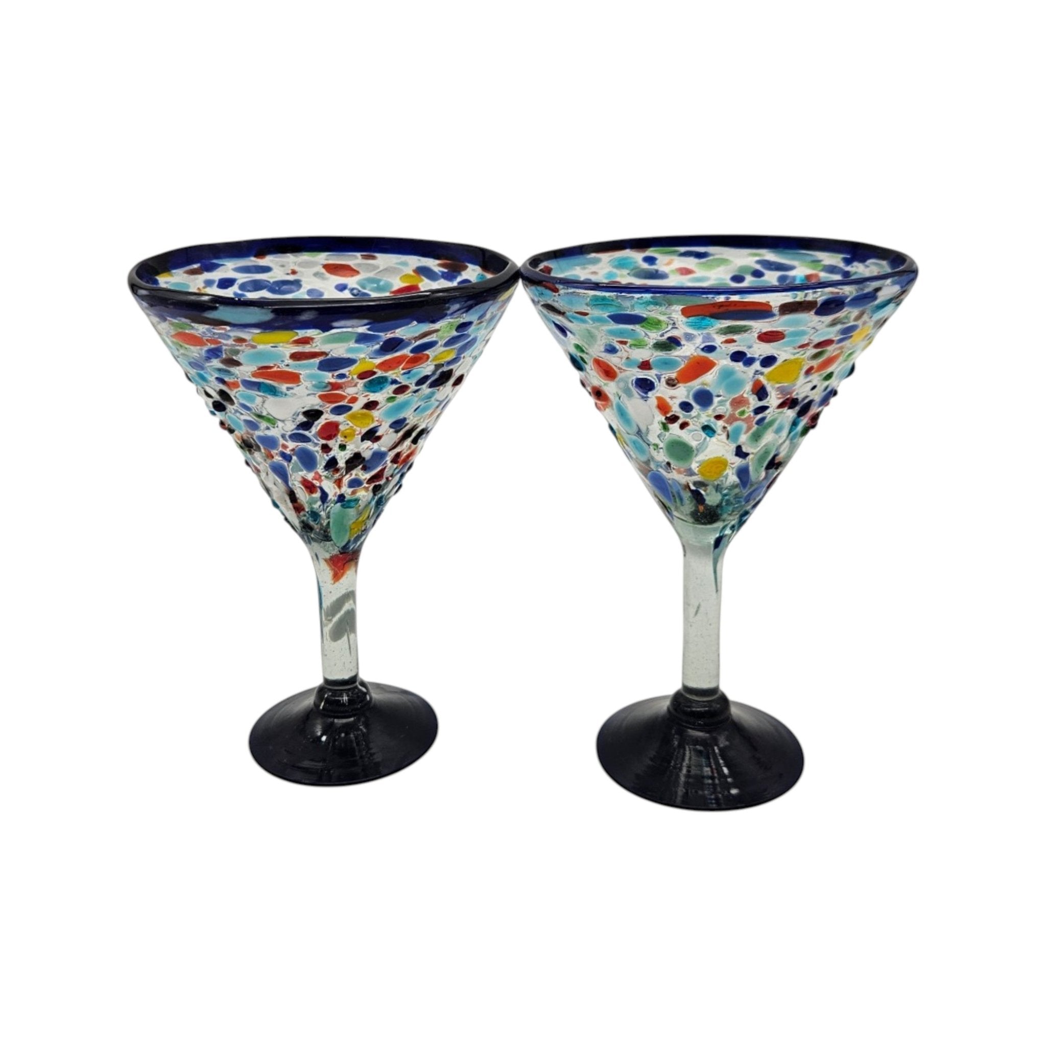 Confetti Rock Martini Glass with Blue Rim | Hand-Blown Mexican Barware Mexican Margarita Glass La Vie Bien Confetti Rock Martini Glass with Blue Rim | Hand-Blown Mexican Barware
