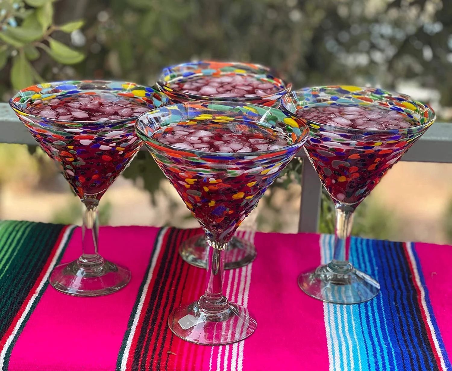 Confetti Rock Modern Margarita Glasses - Martini Style - Set of 4 (12 oz each) by Dos Sueños