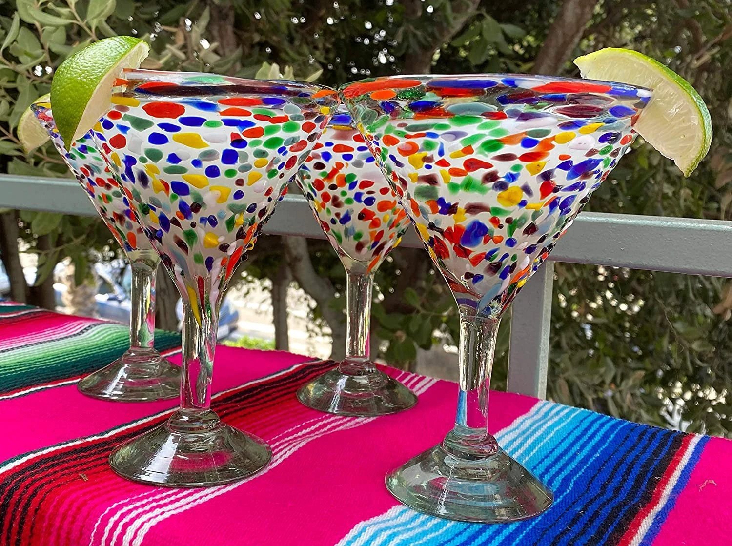 Confetti Rock Modern Margarita Glasses - Martini Style - Set of 4 (12 oz each) by Dos Sueños