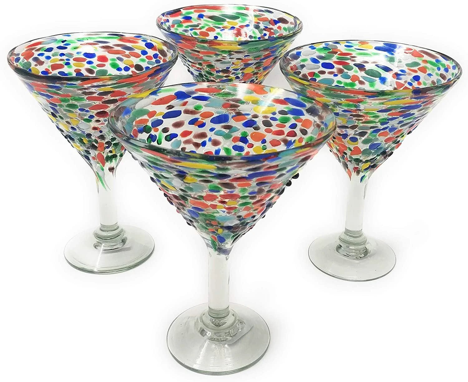 Confetti Rock Modern Margarita Glasses - Martini Style - Set of 4 (12 oz each) by Dos Sueños
