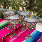 Confetti Rock Modern Margarita Glasses - Martini Style - Set of 4 (12 oz each) by Dos Sueños