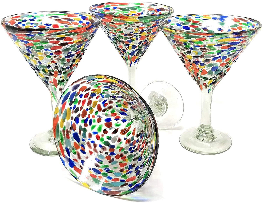 Confetti Rock Modern Margarita Glasses - Martini Style - Set of 4 (12 oz each) by Dos Sueños