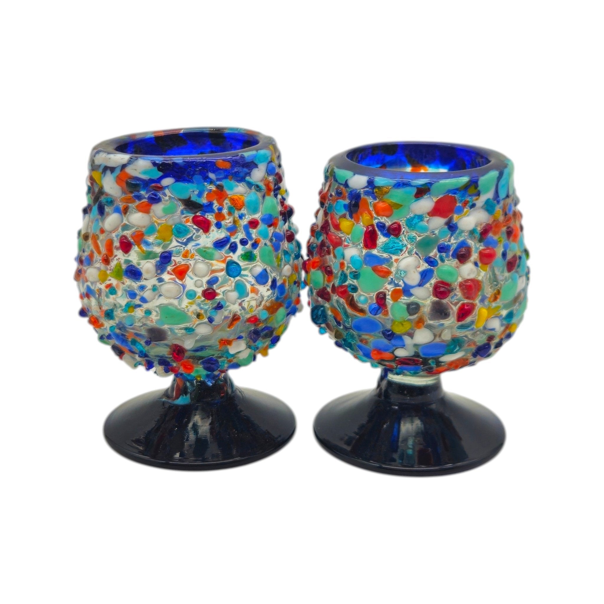 Confetti Rock Shot Glass | Blue Rim Cognac Style Mexican Shot Glass La Vie Bien Confetti Rock Shot Glass | Blue Rim Cognac Style