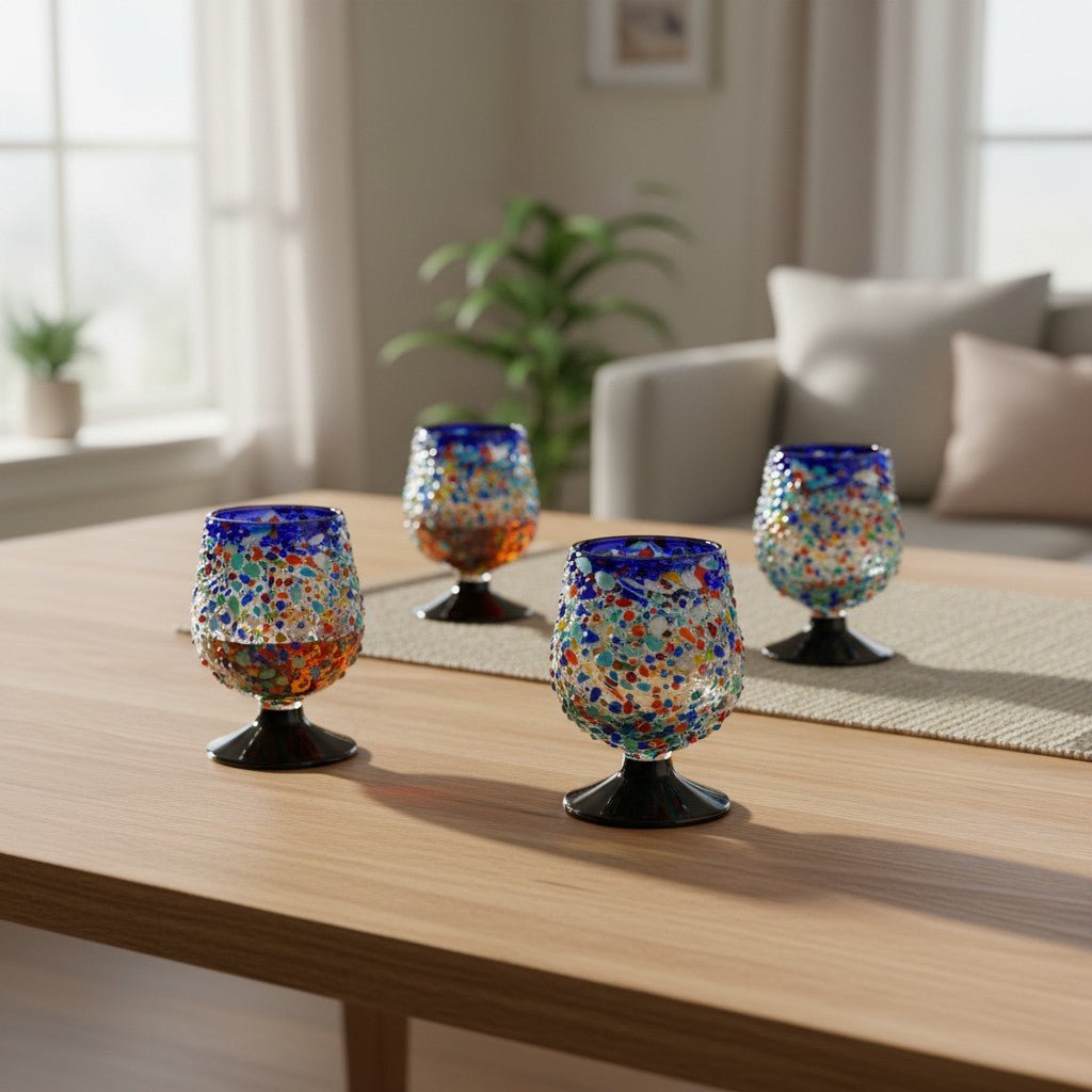 Confetti Rock Shot Glass | Blue Rim Cognac Style Mexican Shot Glass La Vie Bien Confetti Rock Shot Glass | Blue Rim Cognac Style