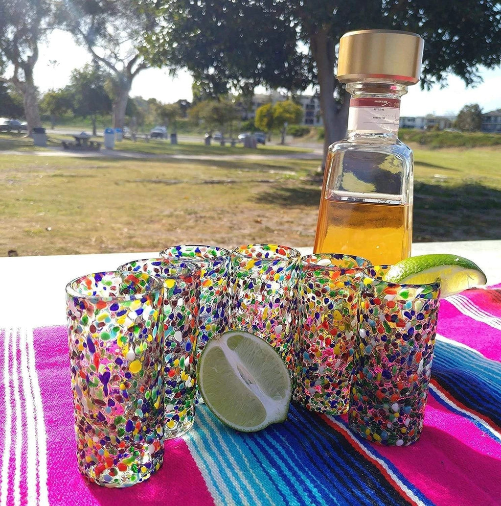 Confetti Rock Tequila Shot Glasses - Set of 6 (2 oz each) by Dos Sueños