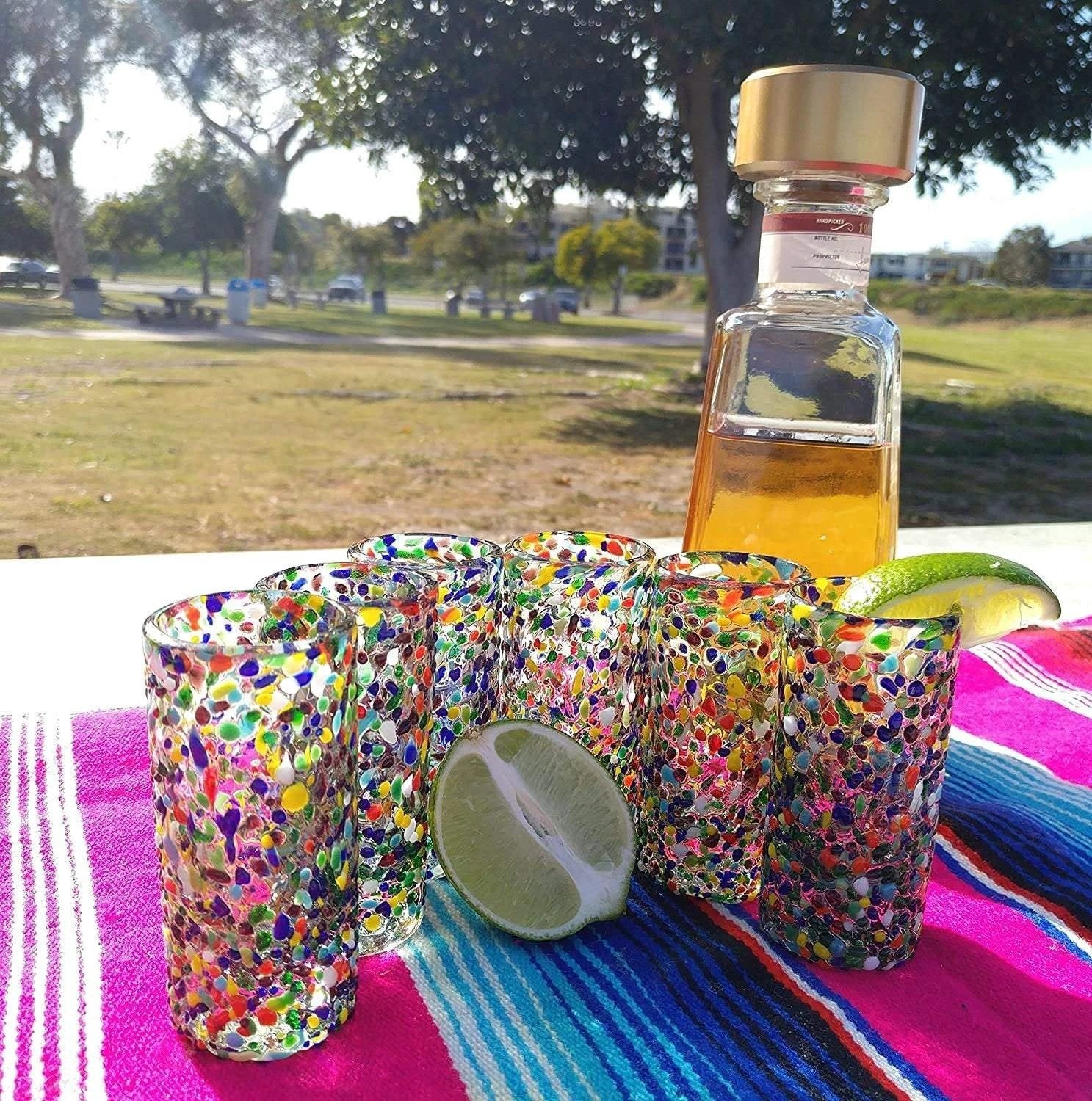 Confetti Rock Tequila Shot Glasses - Set of 6 (2 oz each) by Dos Sueños