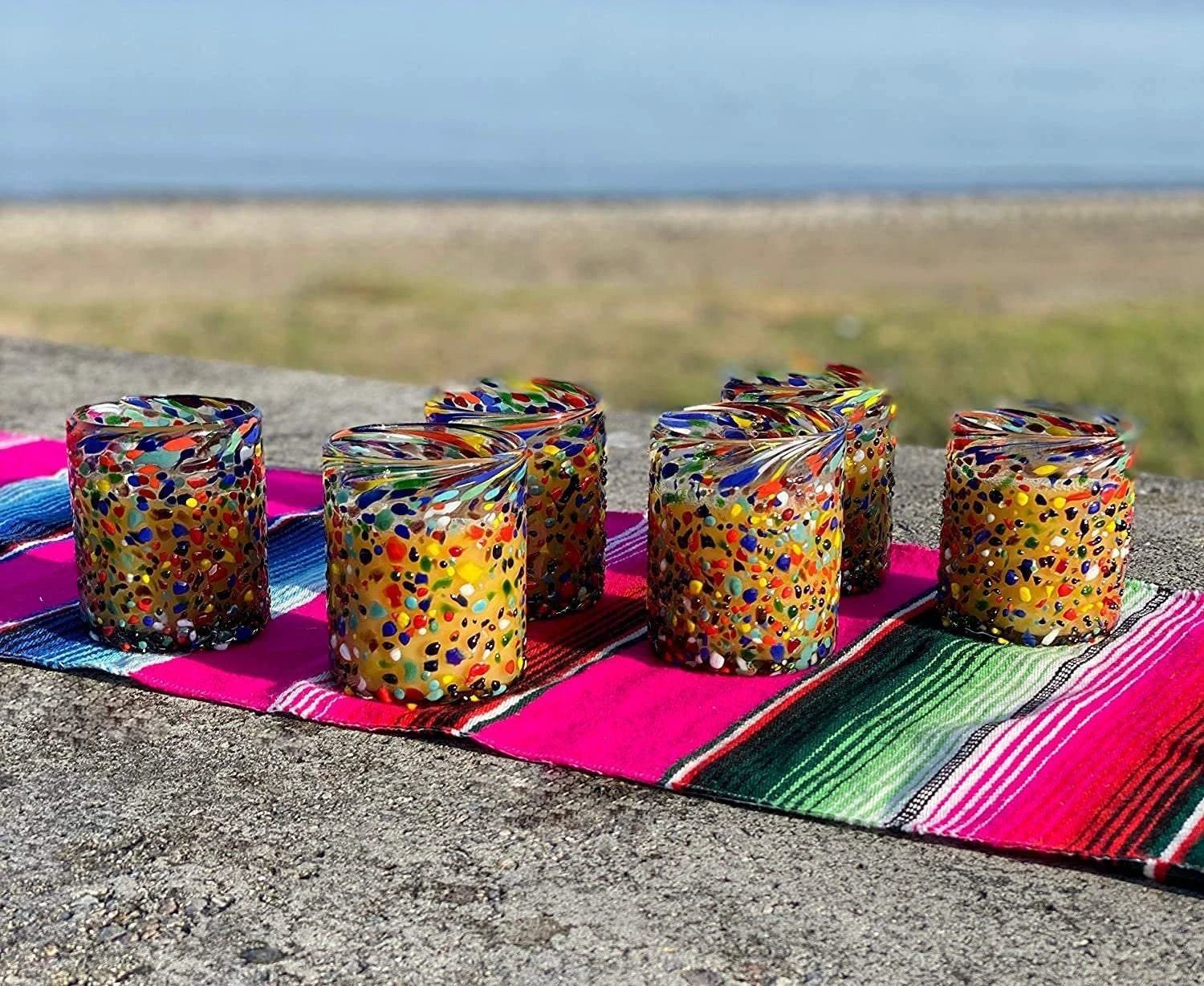 Confetti Rock Tumbler Glasses - Set of 6 (10 oz each) by Dos Sueños