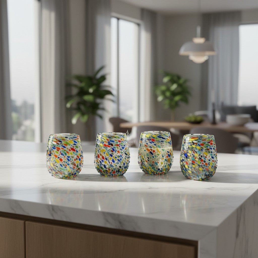 Confetti Stemless Wine Glass | Hand-Blown Mexican Pebbled Cup Mexican Wine Glass La Vie Bien Confetti Stemless Wine Glass | Hand-Blown Mexican Pebbled Cup