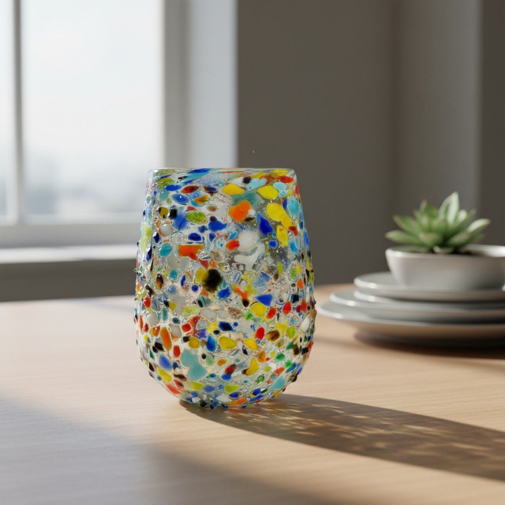 Confetti Stemless Wine Glass | Hand-Blown Mexican Pebbled Cup Mexican Wine Glass La Vie Bien Confetti Stemless Wine Glass | Hand-Blown Mexican Pebbled Cup