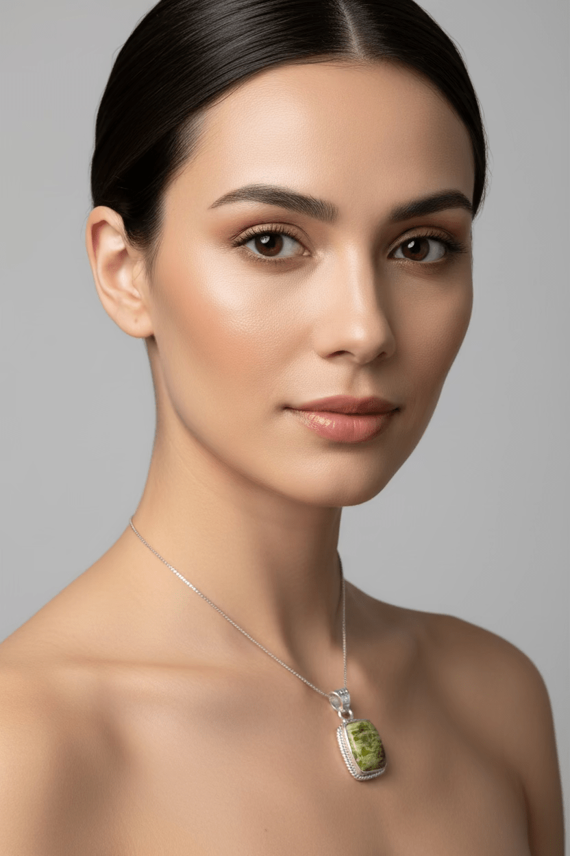 Connemara Marble Irish Rectangle Necklace in Sterling Silver Pendant La Vie Bien Connemara Marble Irish Rectangle Necklace in Sterling Silver