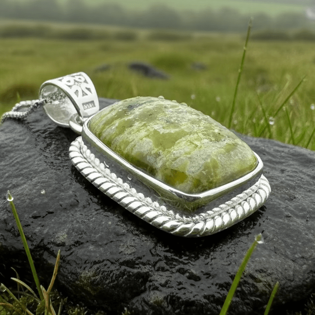 Connemara Marble Irish Rectangle Necklace in Sterling Silver Pendant La Vie Bien Connemara Marble Irish Rectangle Necklace in Sterling Silver