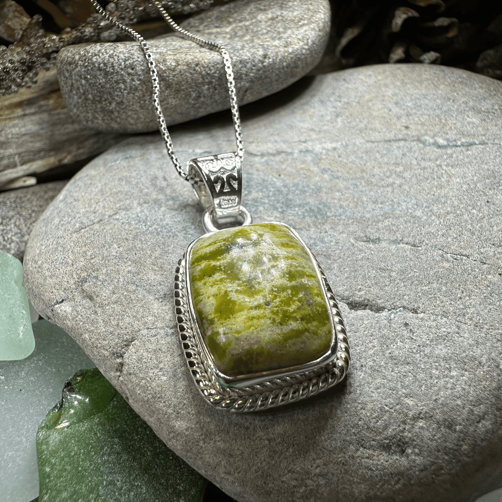 Connemara Marble Irish Rectangle Necklace in Sterling Silver Pendant La Vie Bien Connemara Marble Irish Rectangle Necklace in Sterling Silver