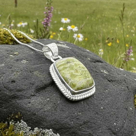 Connemara Marble Irish Rectangle Necklace in Sterling Silver Pendant La Vie Bien Connemara Marble Irish Rectangle Necklace in Sterling Silver