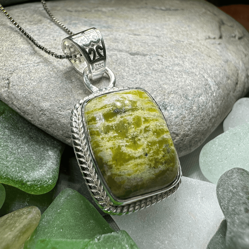 Connemara Marble Irish Rectangle Necklace in Sterling Silver Pendant La Vie Bien Connemara Marble Irish Rectangle Necklace in Sterling Silver
