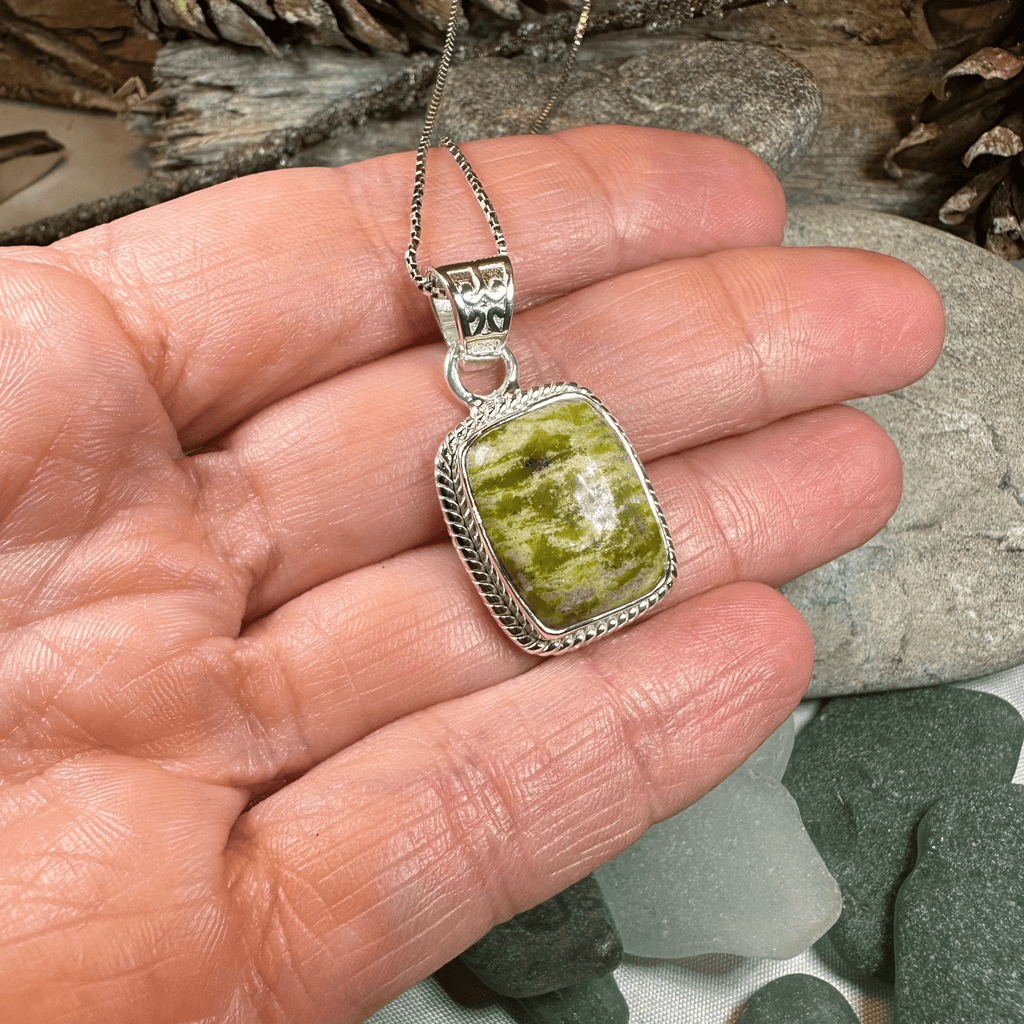 Connemara Marble Irish Rectangle Necklace in Sterling Silver Pendant La Vie Bien Connemara Marble Irish Rectangle Necklace in Sterling Silver