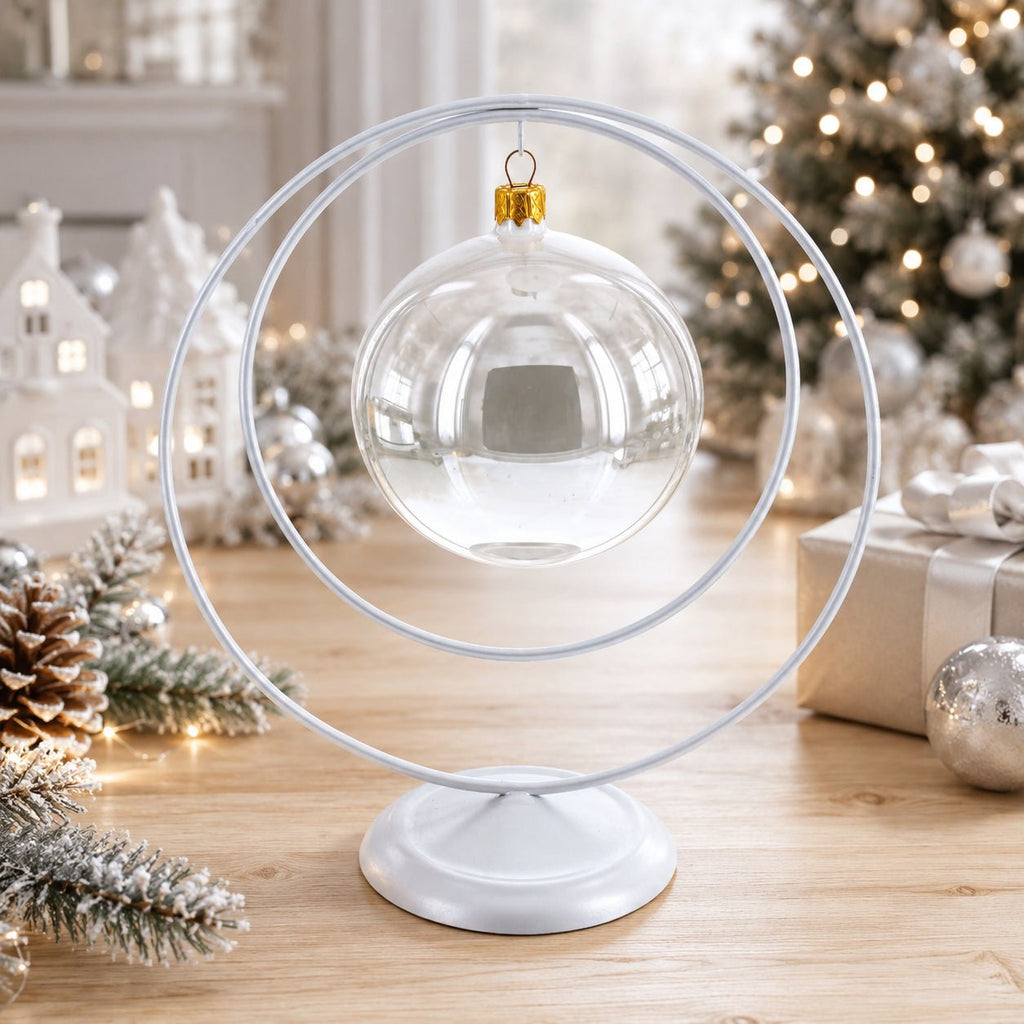 Contemporary Double Circle White Painted Metal Ornament Display Stand 8.2 Inches Ornament Stands La Vie Bien Contemporary Double Circle White Painted Metal Ornament Display Stand 8.2 Inches