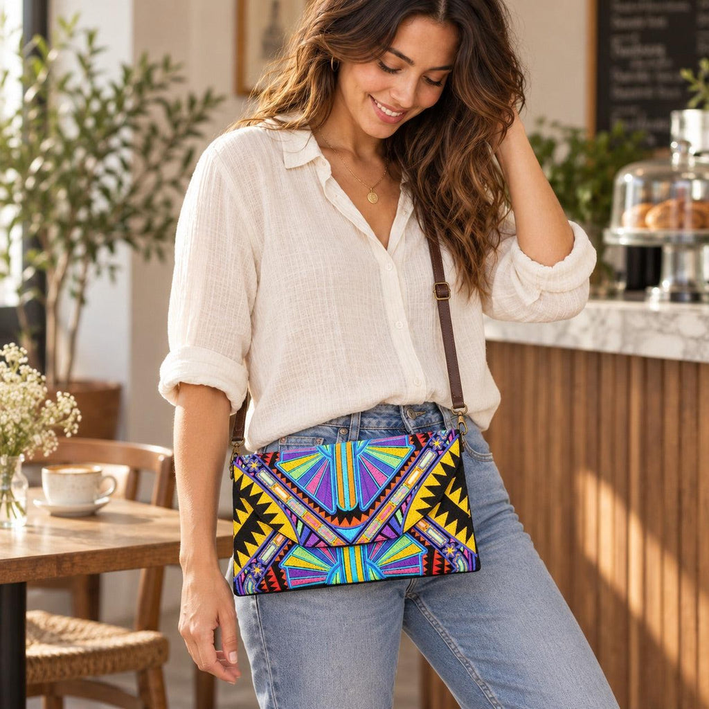 Convertible Embroidered Clutch Crossbody Bag - Thailand Crossbody La Vie Bien Convertible Embroidered Clutch Crossbody Bag - Thailand