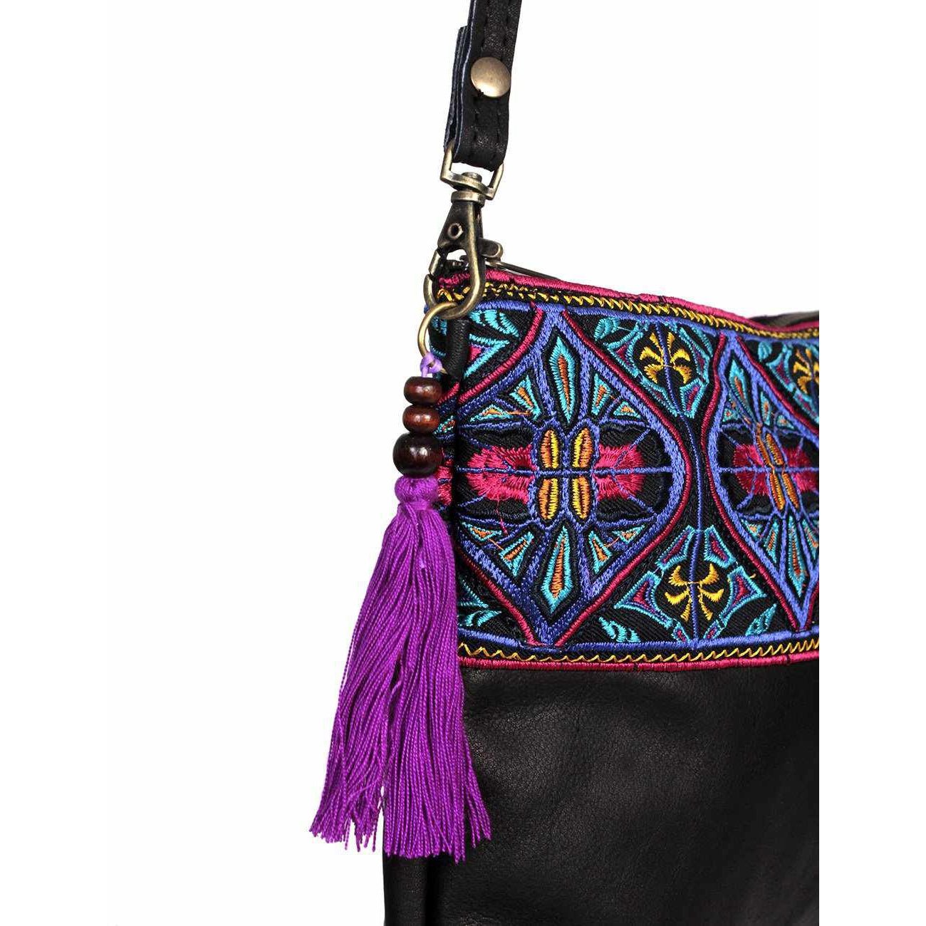 Convertible Embroidered Leather Crossbody / Clutch Bag - Thailand Bags La Vie Bien Convertible Embroidered Leather Crossbody / Clutch Bag - Thailand