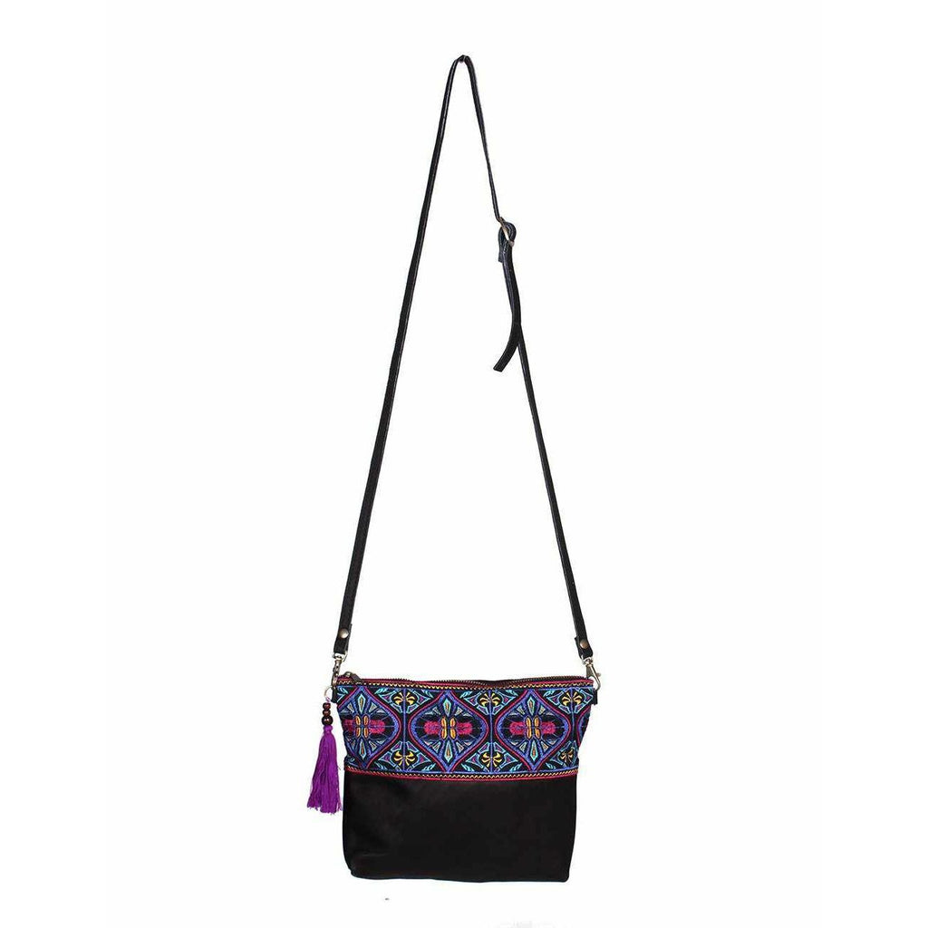Convertible Embroidered Leather Crossbody / Clutch Bag - Thailand Bags La Vie Bien Convertible Embroidered Leather Crossbody / Clutch Bag - Thailand