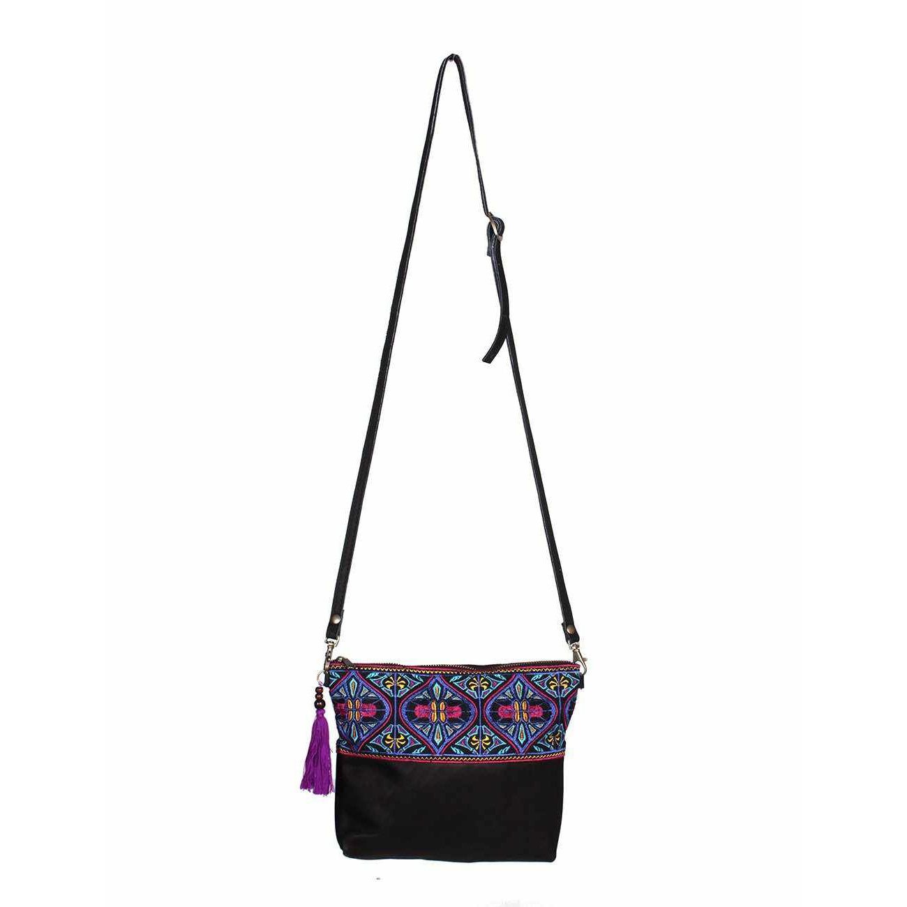 Convertible Embroidered Leather Crossbody / Clutch Bag - Thailand Bags La Vie Bien Convertible Embroidered Leather Crossbody / Clutch Bag - Thailand