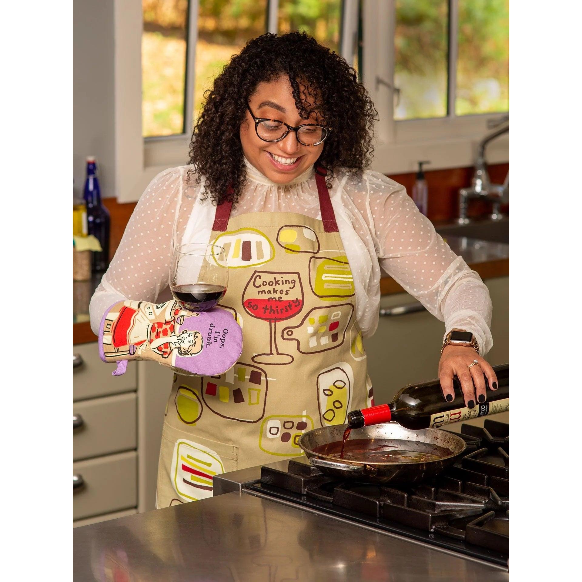 Cooking Makes Me So Thirsty Funny Cooking and BBQ Apron Unisex 2 Pockets Adjustable Strap 100% | BlueQ at GetBullish