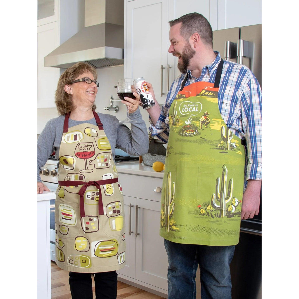 Cooking Makes Me So Thirsty Funny Cooking and BBQ Apron Unisex 2 Pockets Adjustable Strap 100% | BlueQ at GetBullish