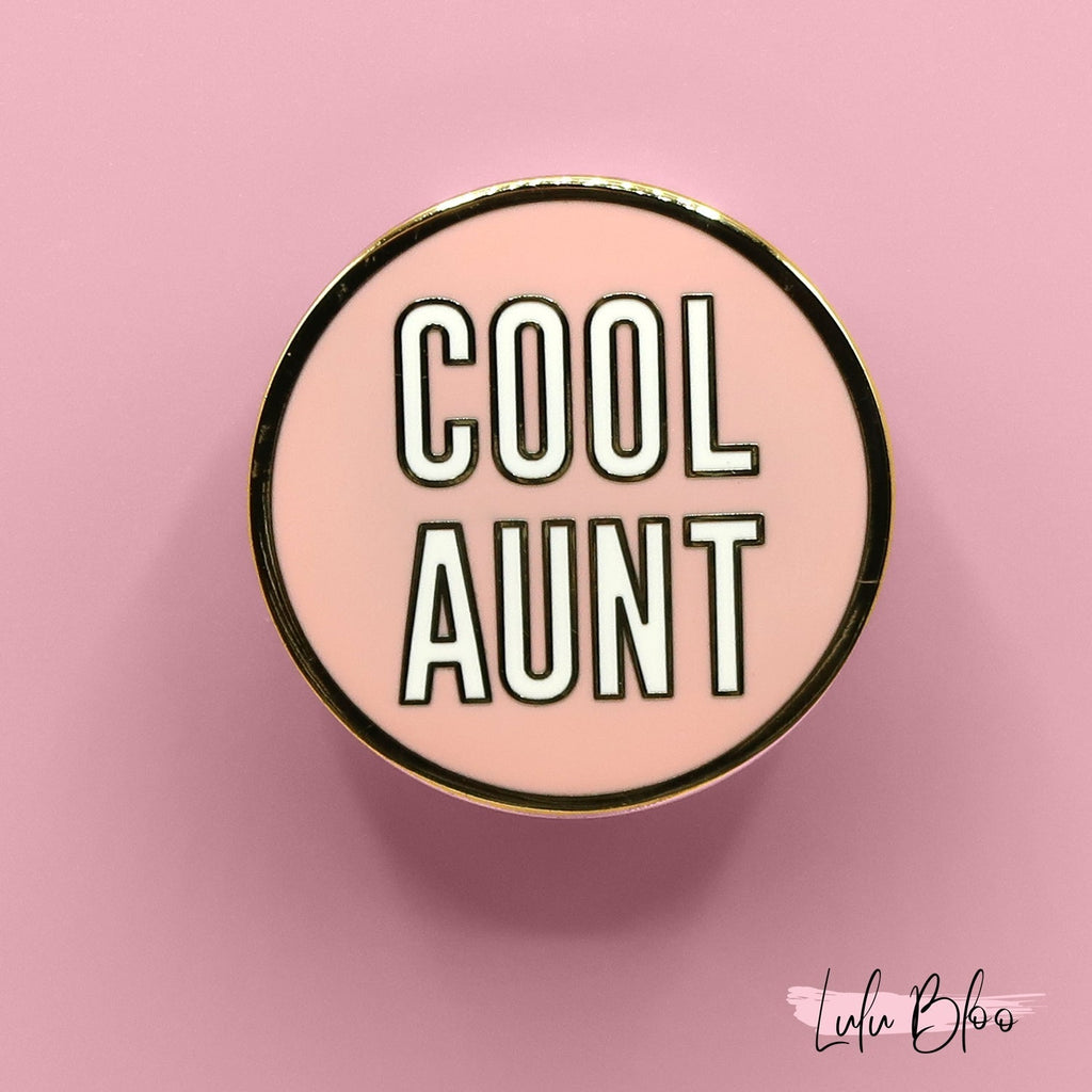 Cool Aunt Brass Lapel Pin in Black or Pink Pins La Vie Bien Cool Aunt Brass Lapel Pin in Black or Pink