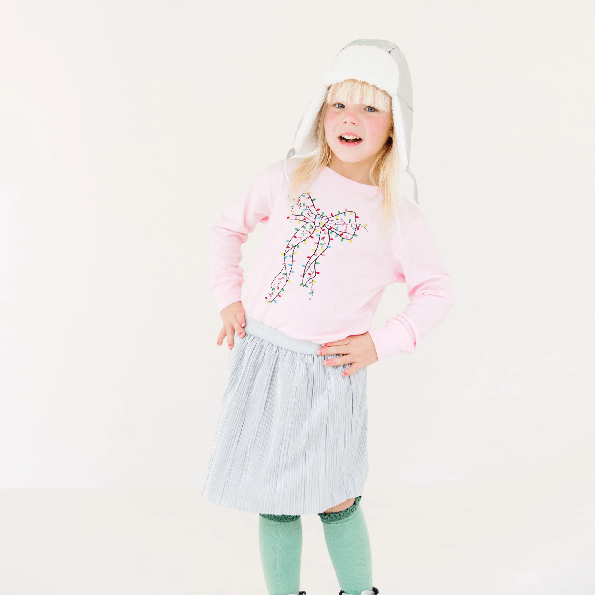 Coquette Bow Christmas Lights toddler and youth Tee by Benny and Ray Apparel