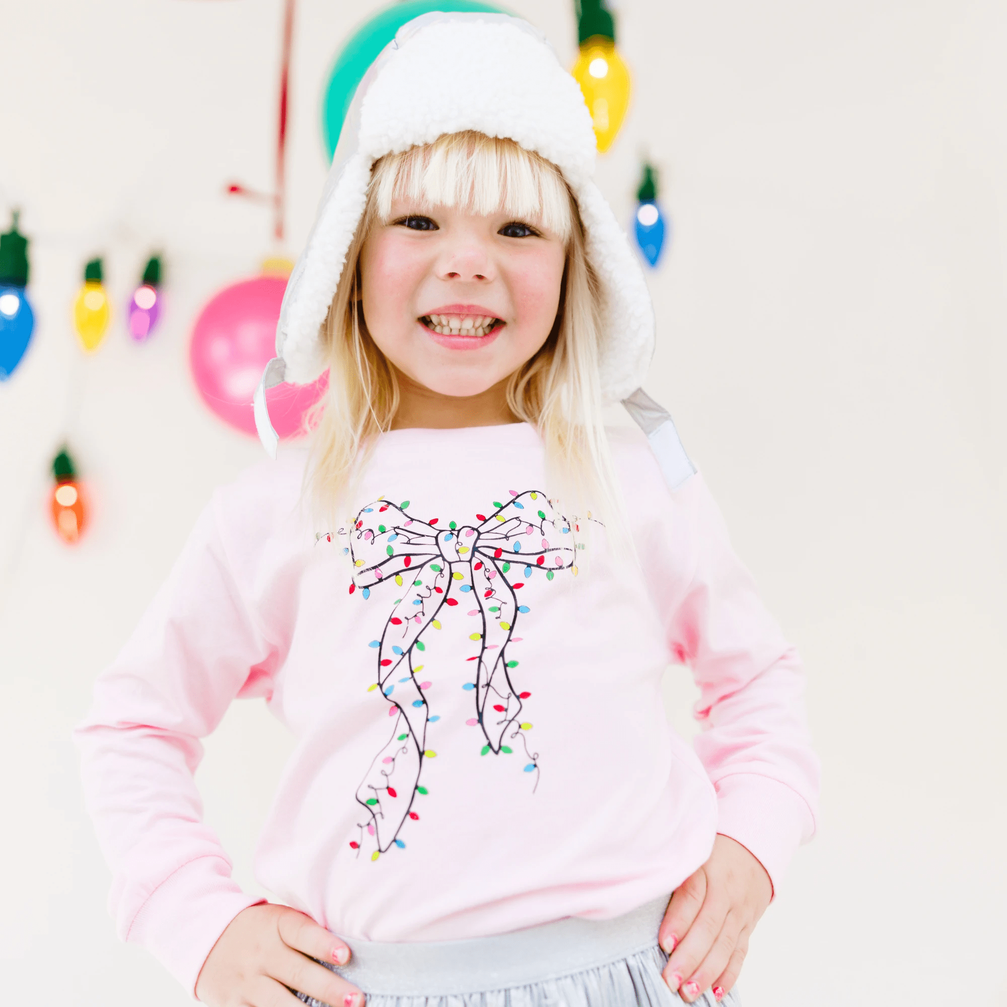 Coquette Bow Christmas Lights toddler and youth Tee by Benny and Ray Apparel