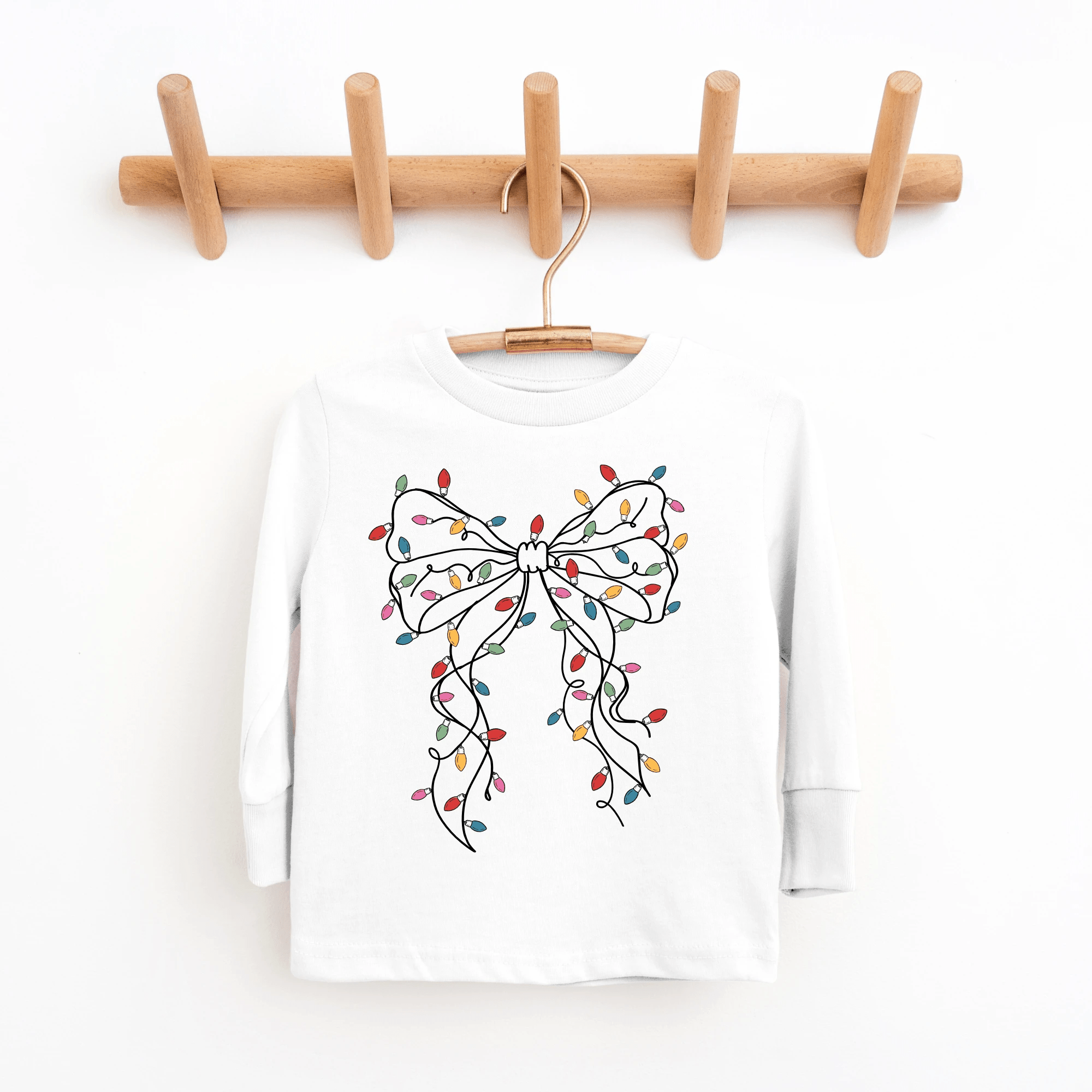 Coquette Bow Christmas Lights toddler and youth Tee by Benny and Ray Apparel