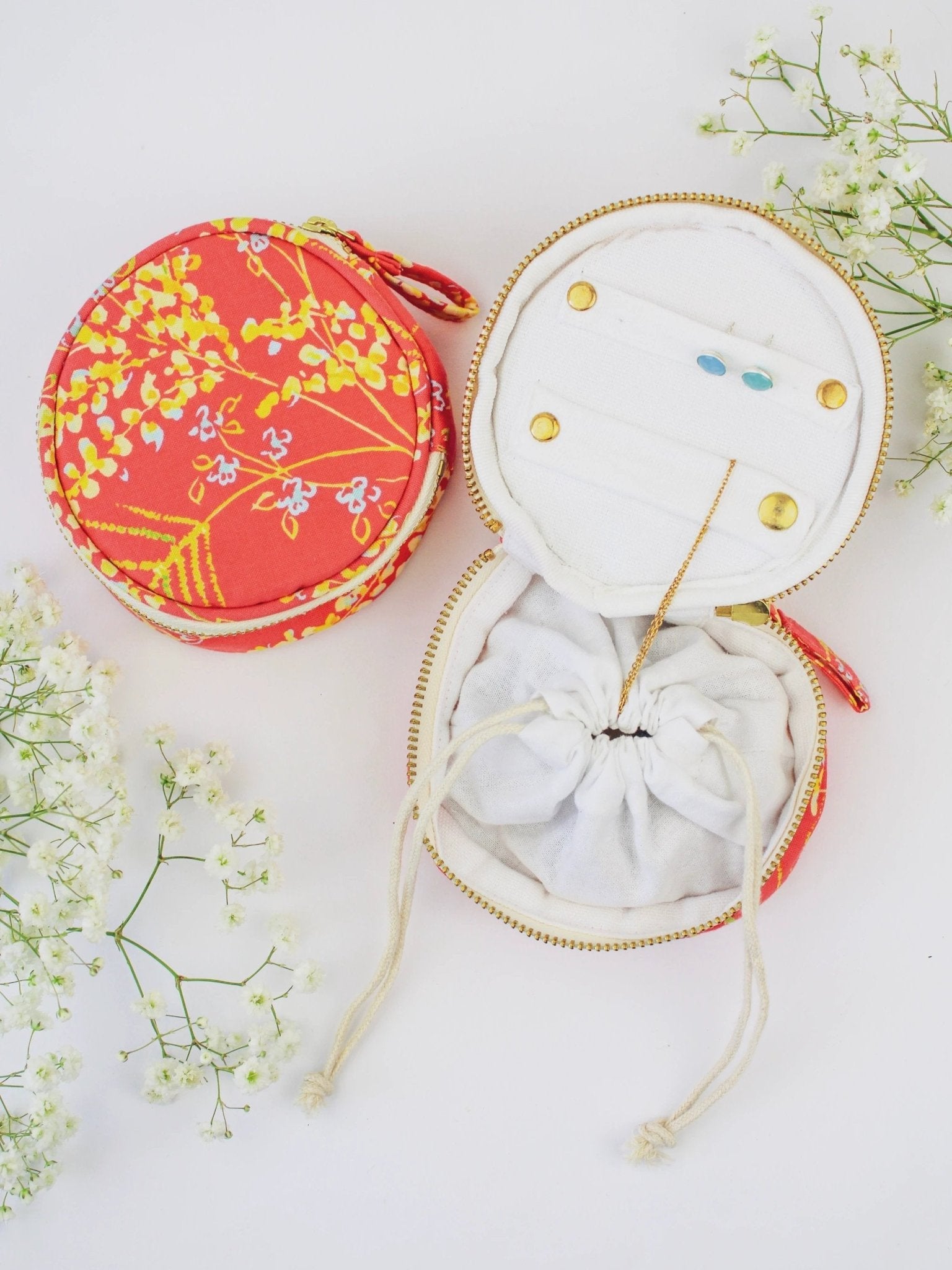 Coral Meadow Flowers Jewelry Pouch by Ash & Rose