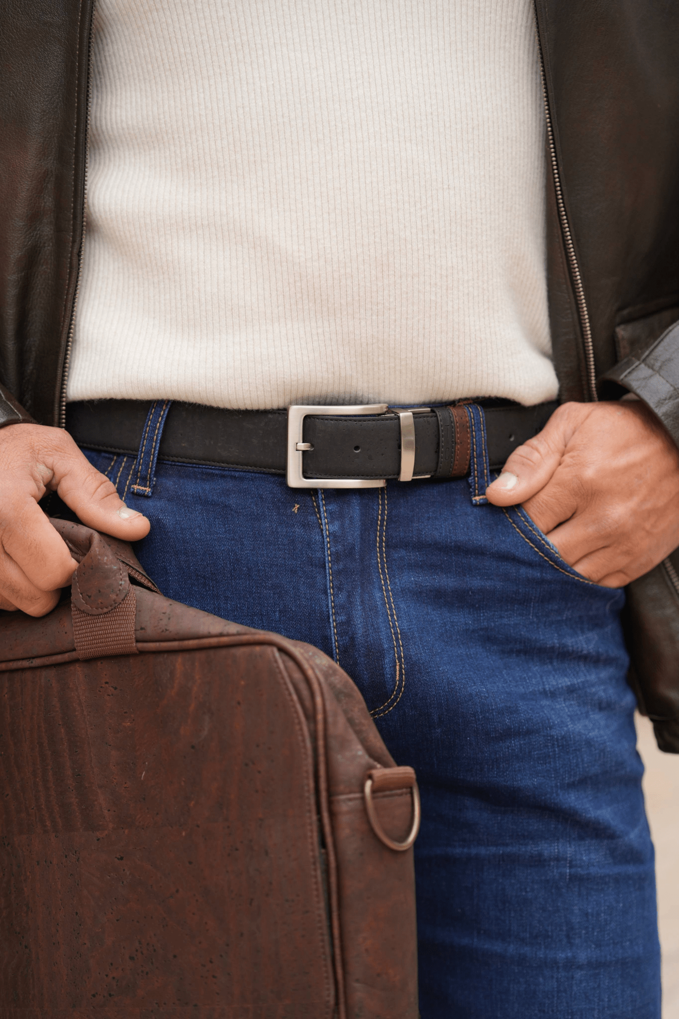 Cork Reversible Men's Belt (Brown/Black) Belts La Vie Bien Cork Reversible Men's Belt (Brown/Black)