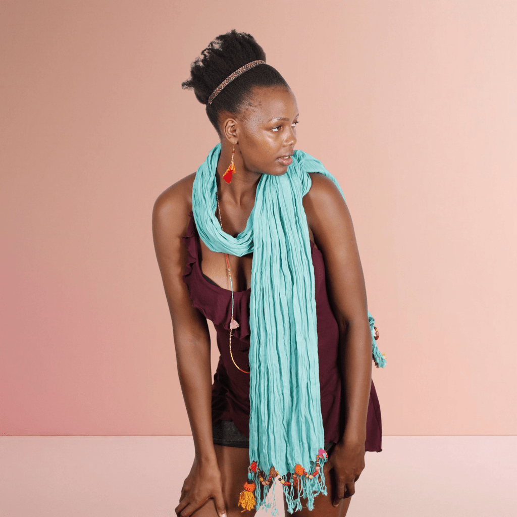 Cotton Pom Pom Sustainably Made Scarf - Thailand Apparel La Vie Bien Cotton Pom Pom Sustainably Made Scarf - Thailand
