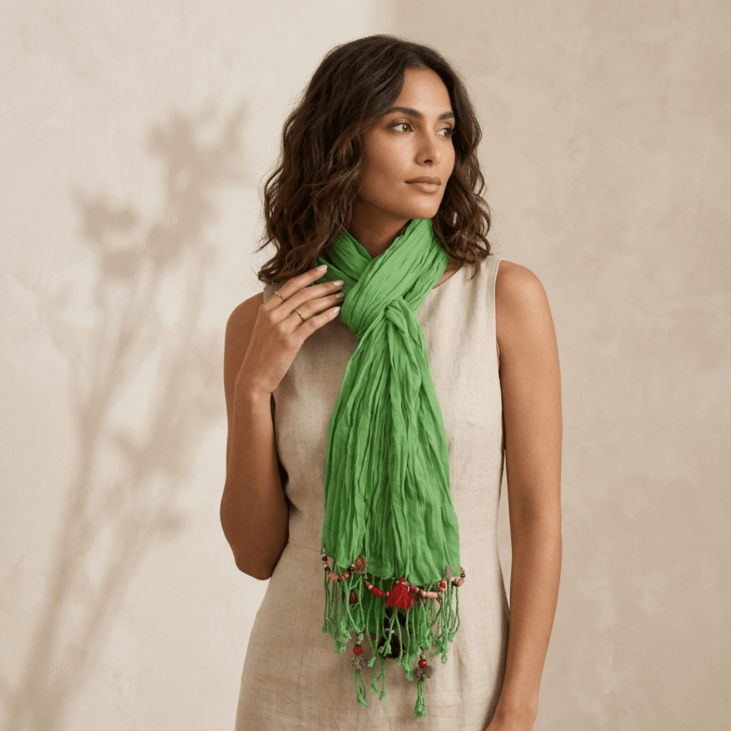 Cotton Pom Pom Sustainably Made Scarf - Thailand Apparel La Vie Bien Cotton Pom Pom Sustainably Made Scarf - Thailand