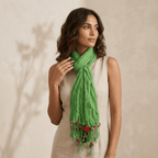 Cotton Pom Pom Sustainably Made Scarf - Thailand Apparel La Vie Bien Cotton Pom Pom Sustainably Made Scarf - Thailand