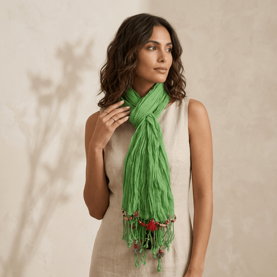 Cotton Pom Pom Sustainably Made Scarf - Thailand Apparel La Vie Bien Cotton Pom Pom Sustainably Made Scarf - Thailand