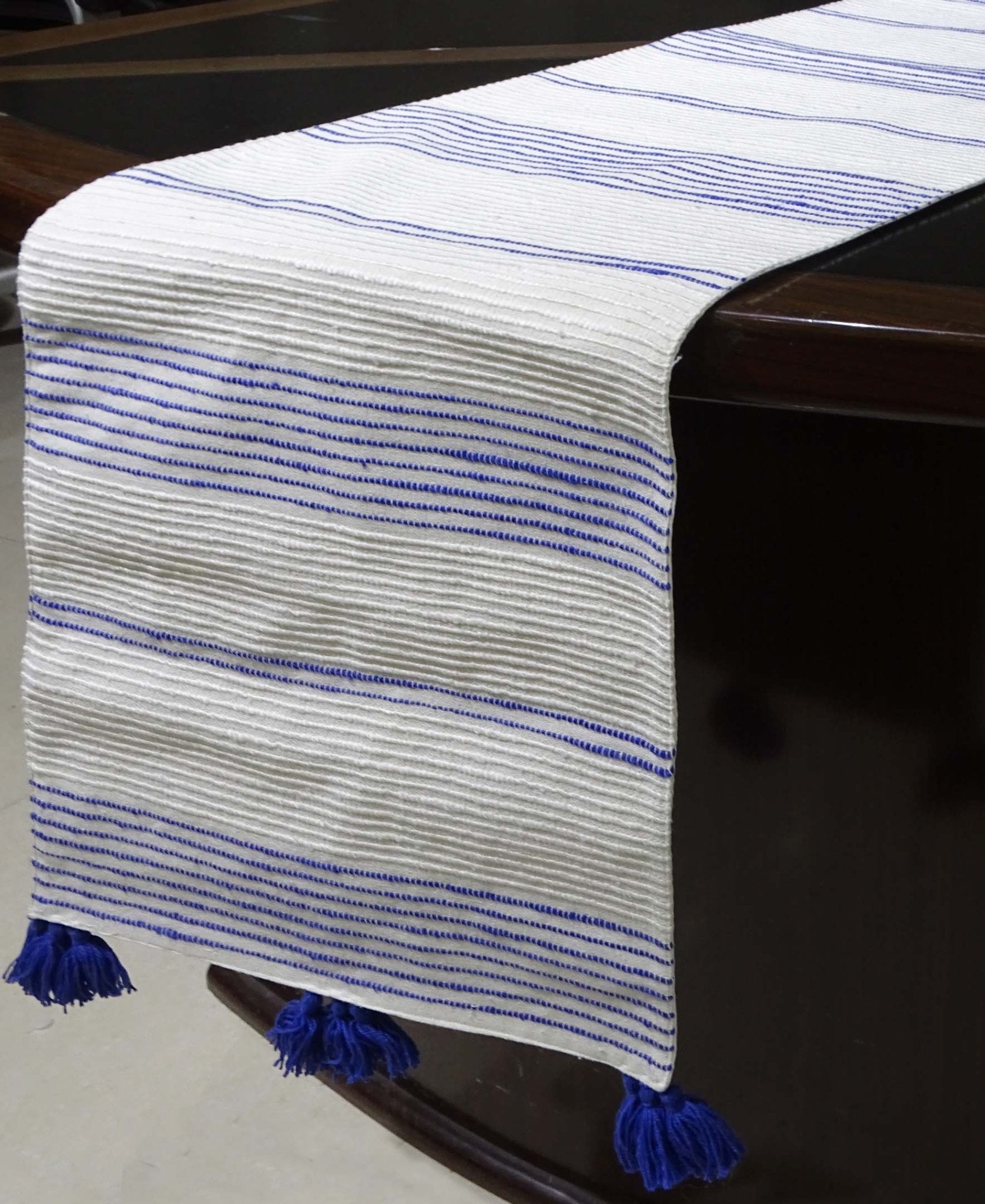 Cotton Table Runner with Blue Stripes 16"x90" Dining Decor La Vie Bien Cotton Table Runner with Blue Stripes 16"x90"
