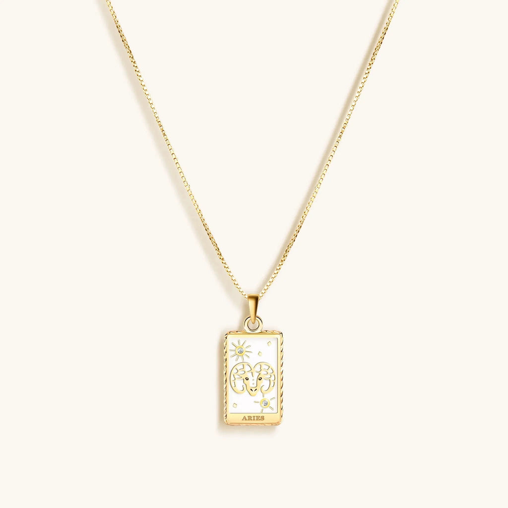 Courageous Soul - White Enamel Aries Card Necklace by Karma and Luck
