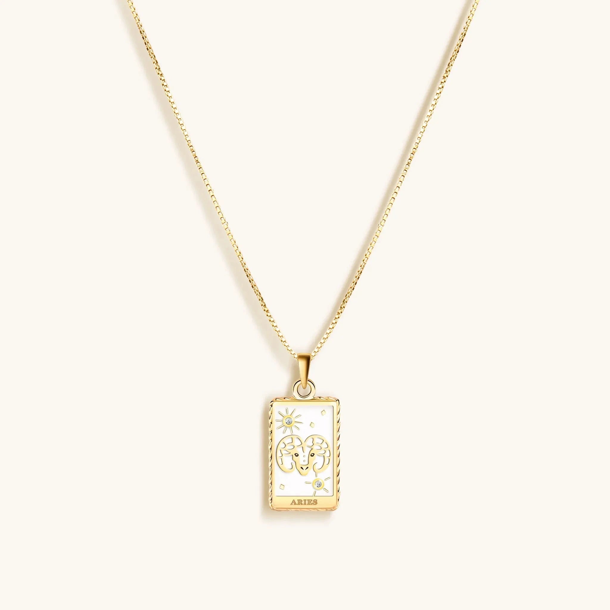 Courageous Soul - White Enamel Aries Card Necklace by Karma and Luck