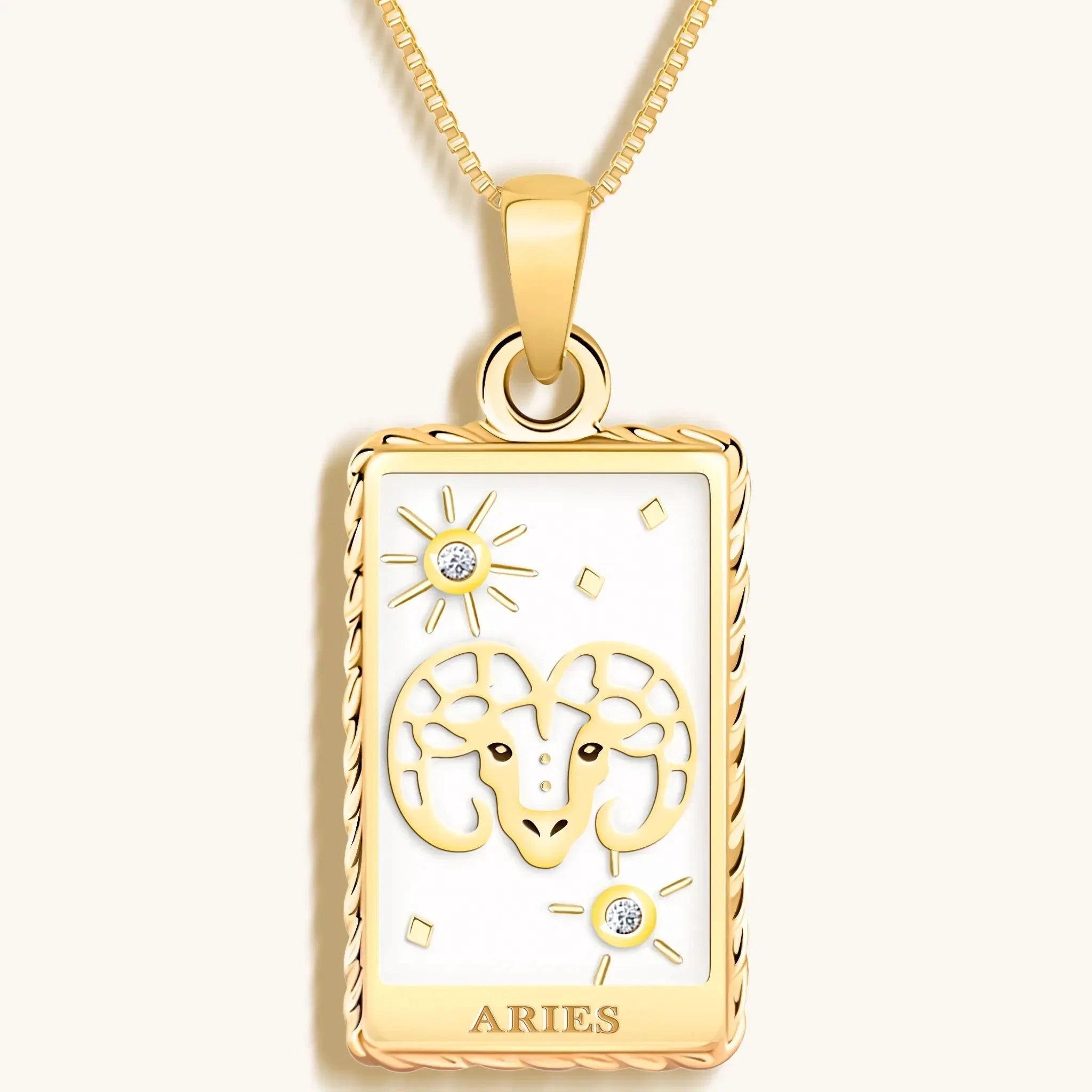 Courageous Soul - White Enamel Aries Card Necklace by Karma and Luck