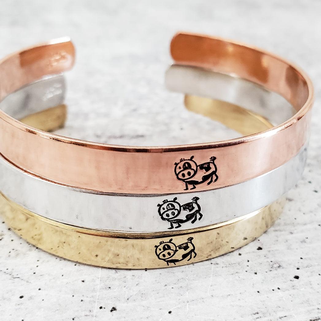 Cow Cuff Vegan Stacking Cuff Bracelet Stamped Cuffs La Vie Bien Cow Cuff Vegan Stacking Cuff Bracelet