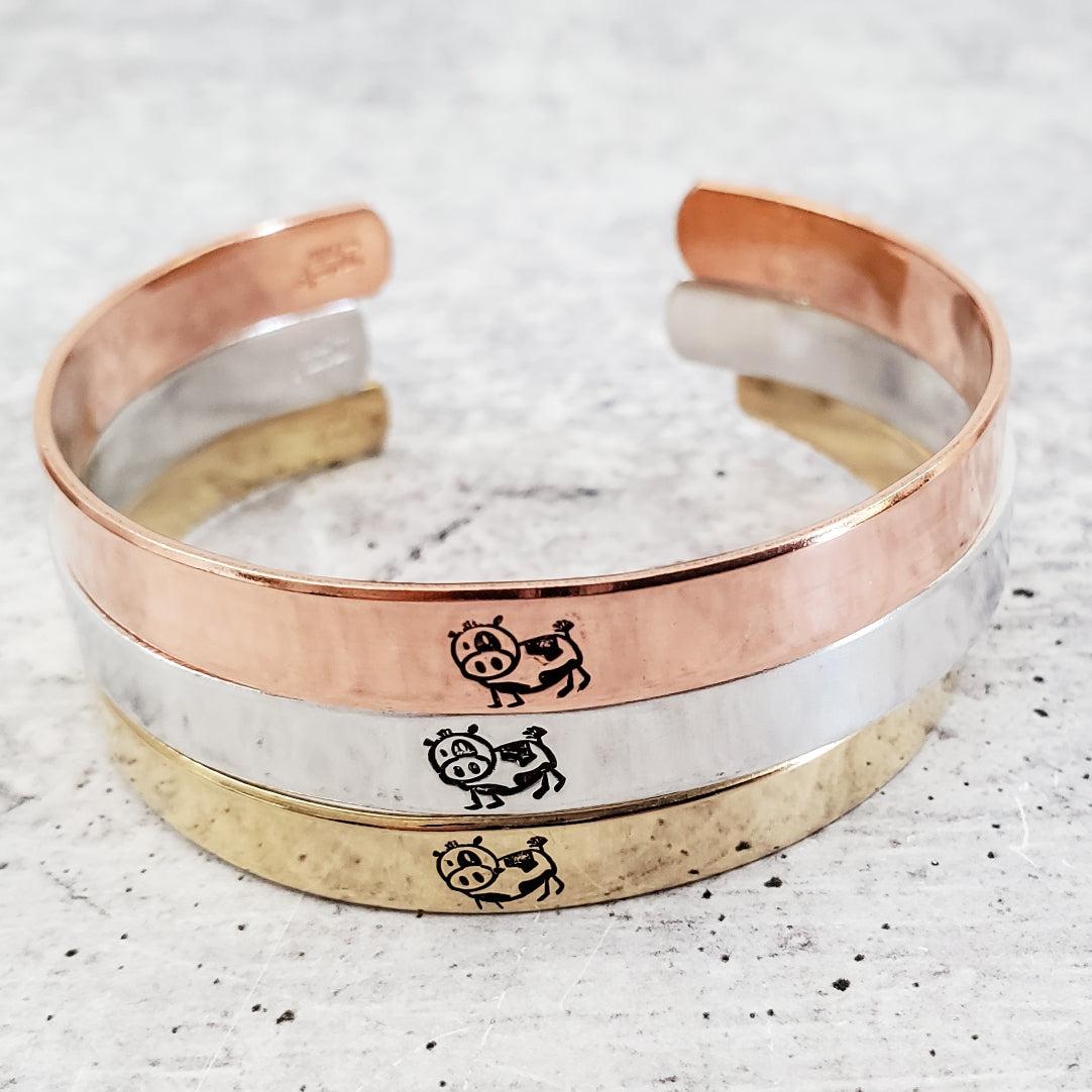 Cow Cuff Vegan Stacking Cuff Bracelet Stamped Cuffs La Vie Bien Cow Cuff Vegan Stacking Cuff Bracelet