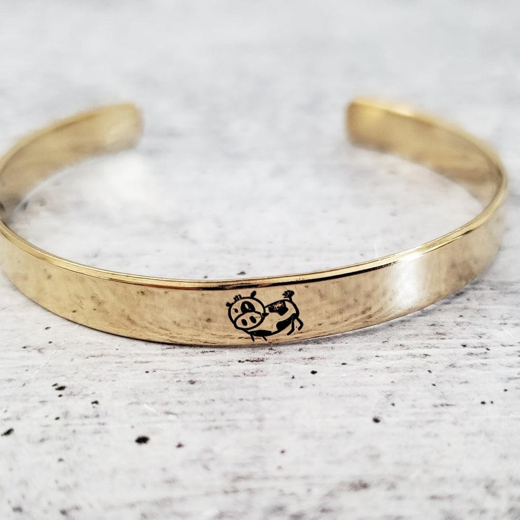 Cow Cuff Vegan Stacking Cuff Bracelet Stamped Cuffs La Vie Bien Cow Cuff Vegan Stacking Cuff Bracelet