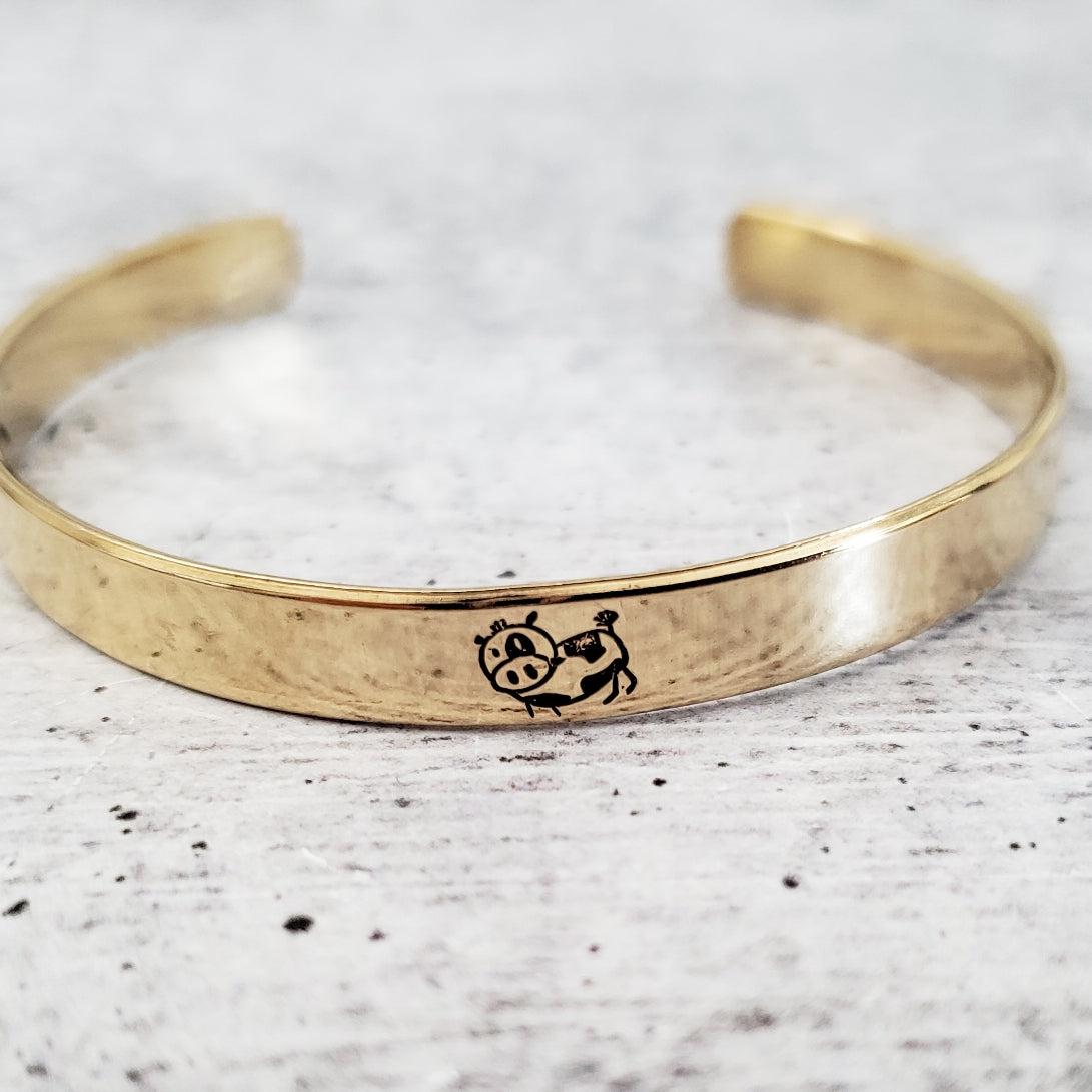 Cow Cuff Vegan Stacking Cuff Bracelet Stamped Cuffs La Vie Bien Cow Cuff Vegan Stacking Cuff Bracelet