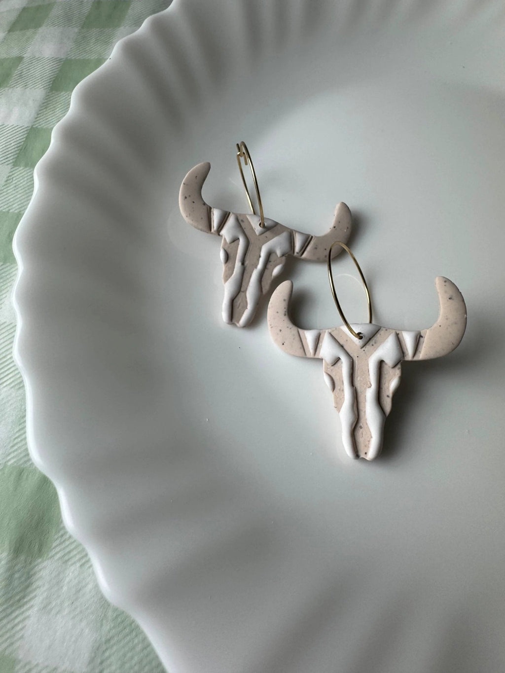 Cow Skulls earrings, 14k gold plated, handmade with polymer clay, Nickel free