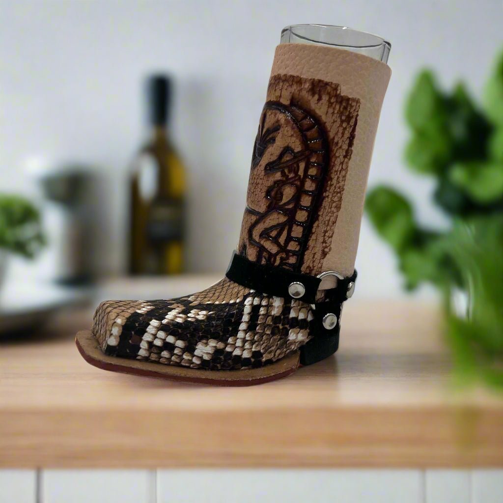 Cowboy Boot Shot Glass | Authentic Mexican Leather-Wrapped Glass Mexican Shot Glass La Vie Bien Cowboy Boot Shot Glass | Authentic Mexican Leather-Wrapped Glass