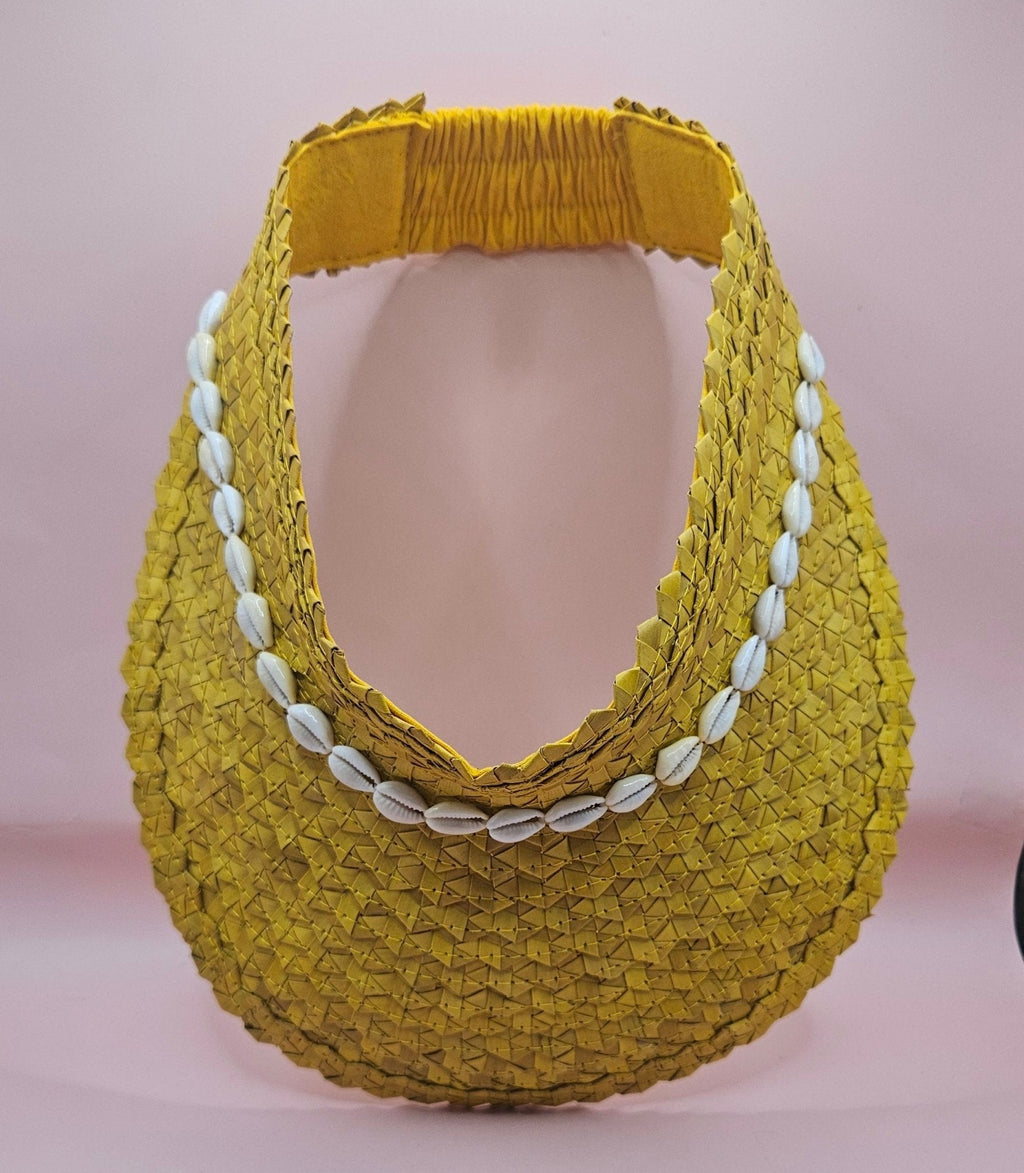 Cowrie Shell Woven Palm Leaf Visor – Handmade Straw Sun Hat with Elastic Band | Black, Blue, Green, or Yellow Hats La Vie Bien Cowrie Shell Woven Palm Leaf Visor – Handmade Straw Sun Hat with Elastic Band | Black, Blue, Green, or Yellow
